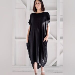 Black Crane Pleated Cocoon Dress in Soft Black XS